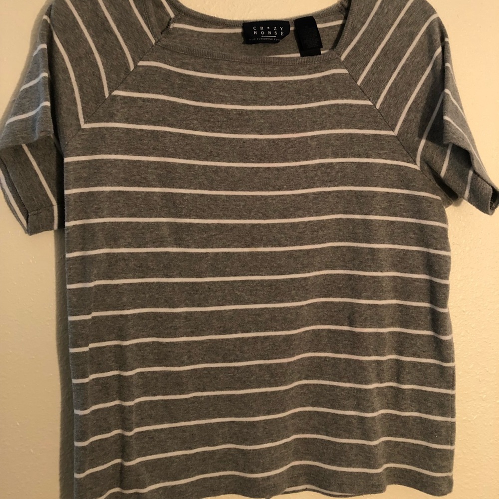Gray and white striped square neck tee